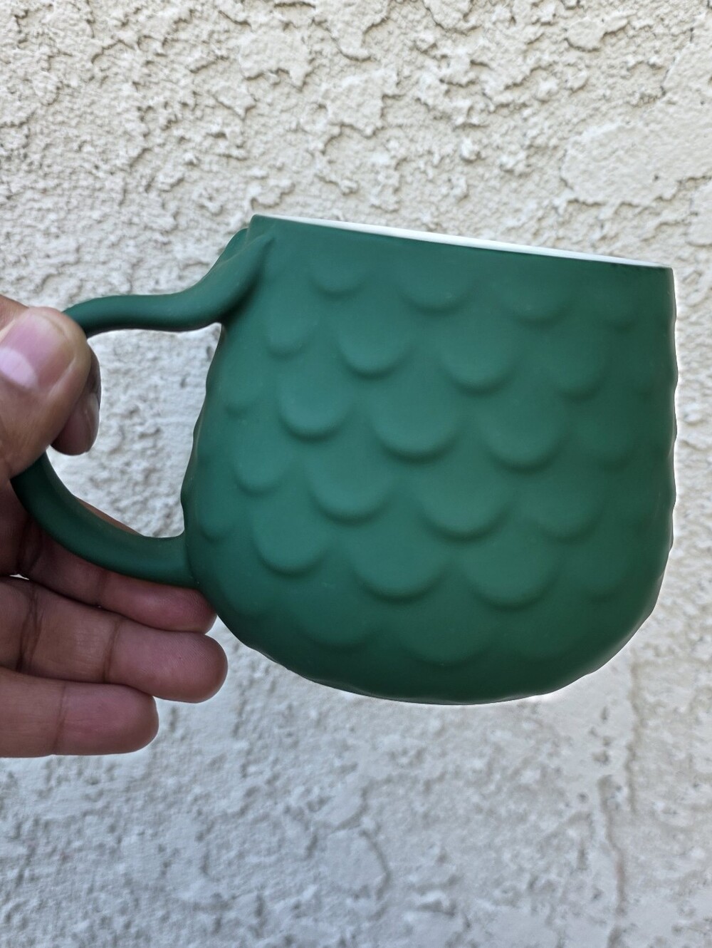 Starbucks 2025 Holiday Green Mermaid Scale Tail Soft Touch Ceramic Mug.